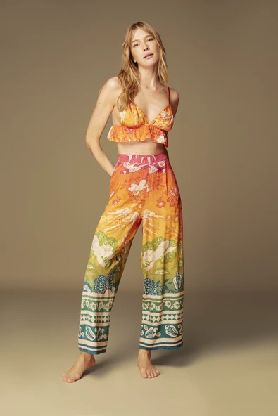 Pijama Takım 1507 Pantolon Büstiyer Sabahlık 3'lü Takım - 4