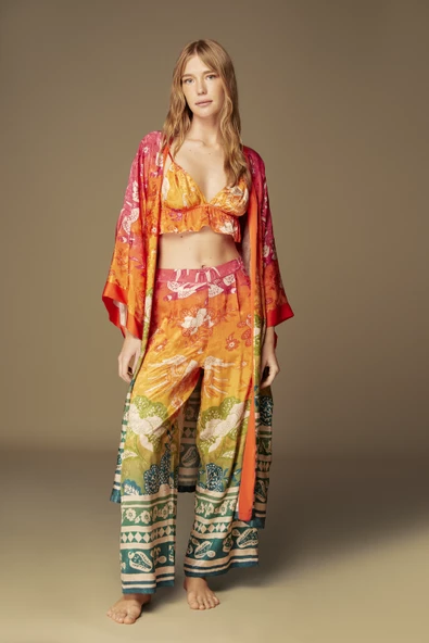 Pijama Takım 1507 Pantolon Büstiyer Sabahlık 3'lü Takım - 3
