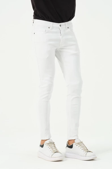 Erkek Sknny Fit Jogger Kot Pantolon Beyaz - 3
