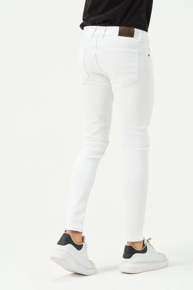 Erkek Sknny Fit Jogger Kot Pantolon Beyaz - 8