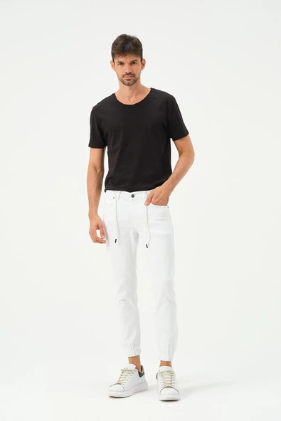 Erkek Lastikli Sknny Fit Kot Pantolon  Beyaz - 7