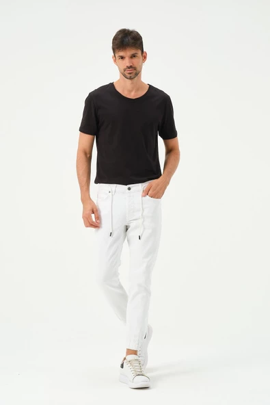 Erkek Lastikli Sknny Fit Kot Pantolon  Beyaz - 2