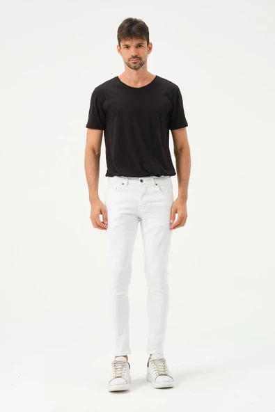Erkek Sknny Fit Jogger Kot Pantolon Beyaz - 6