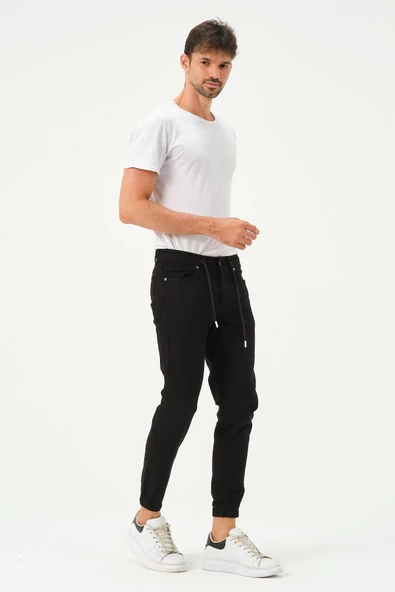 Erkek Lastikli Sknny Fit Kot Pantolon Siyah - 8