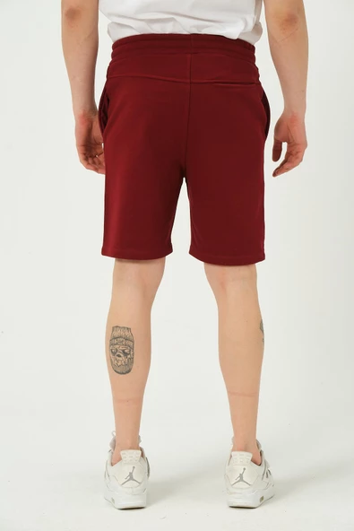 Erkek Regular Fit 3 İplik Kumaş Şort Bordo - 5