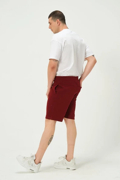 Erkek Regular Fit 3 İplik Kumaş Şort Bordo - 4