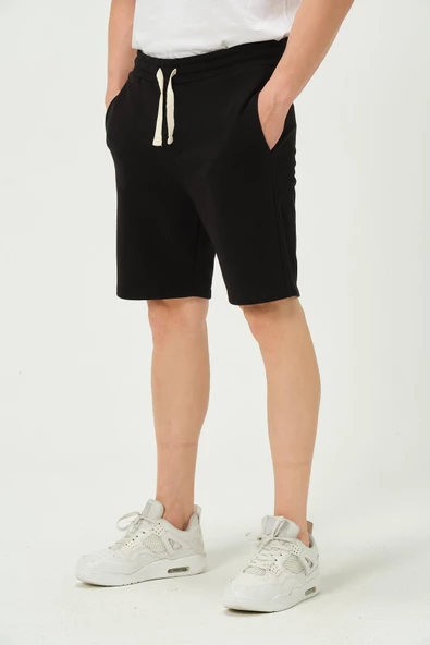 Erkek Regular Fit 3 İplik Kumaş Şort Siyah - 3