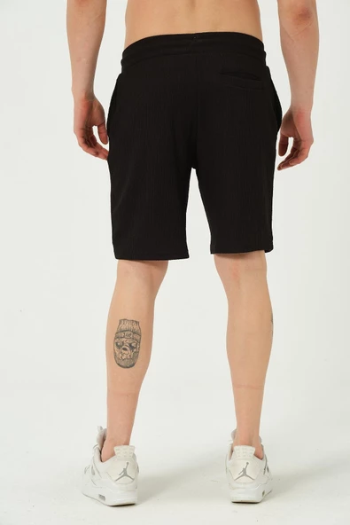 Erkek Crinkle Kumaş Regular Fit Şort Siyah - 5