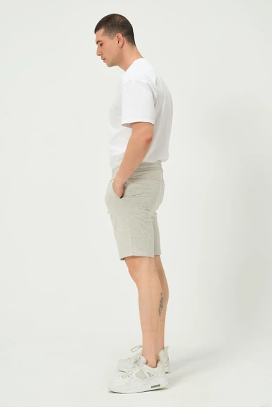 Erkek Regular Fit 3 İplik Kumaş Şort Gri Melanj - 3