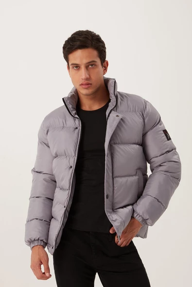 Erkek Regular Fit Şişme Mont Gri - 5