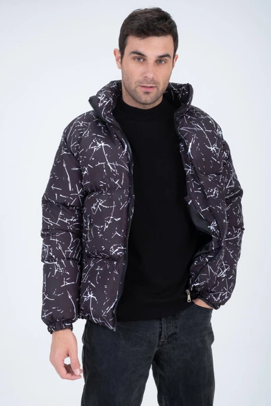 Erkek Reglan Kol Dijital Baskılı Mont Siyah - 6