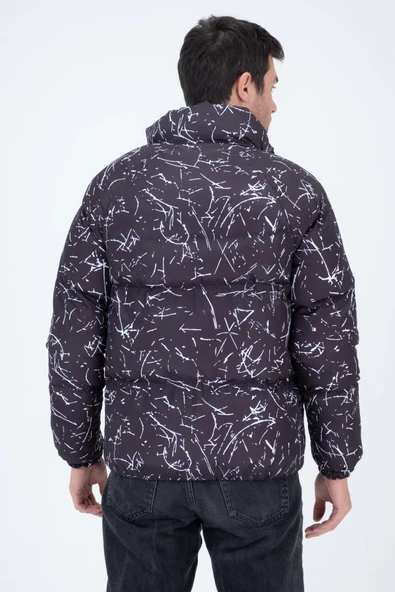 Erkek Reglan Kol Dijital Baskılı Mont Siyah - 5