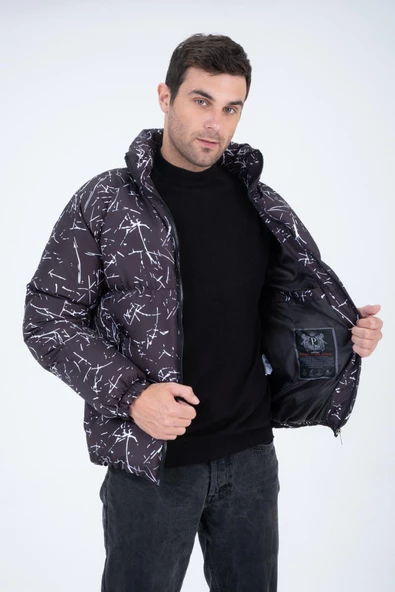 Erkek Reglan Kol Dijital Baskılı Mont Siyah - 7