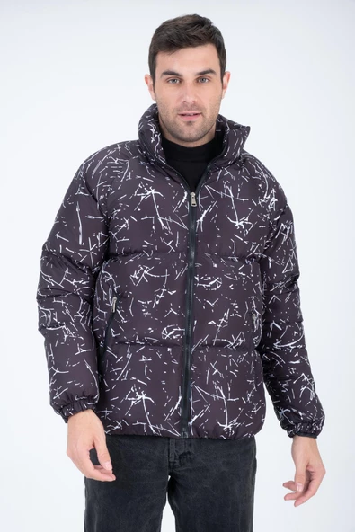 Erkek Reglan Kol Dijital Baskılı Mont Siyah - 9