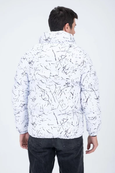 Erkek Reglan Kol Dijital Baskılı Mont Beyaz - 10