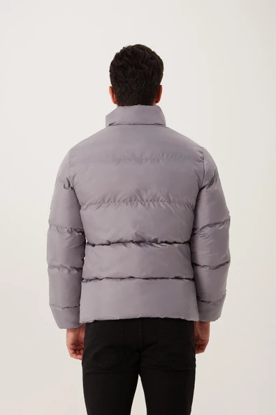 Erkek Regular Fit Şişme Mont Gri - 4