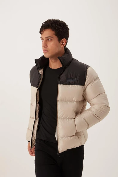 Dik Yaka Regular Fit Erkek Şişme Mont Taş - 8