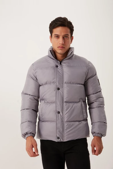 Erkek Regular Fit Şişme Mont Gri - 3