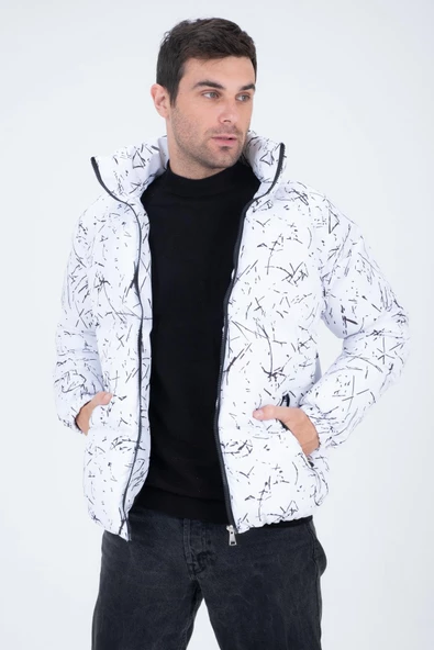 Erkek Reglan Kol Dijital Baskılı Mont Beyaz - 11