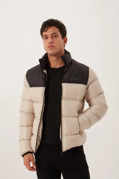 Dik Yaka Regular Fit Erkek Şişme Mont Taş - 4