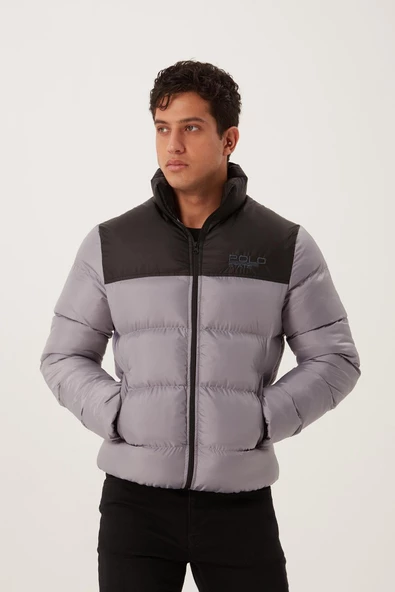 Dik Yaka Regular Fit Erkek Şişme Mont Gri - 9