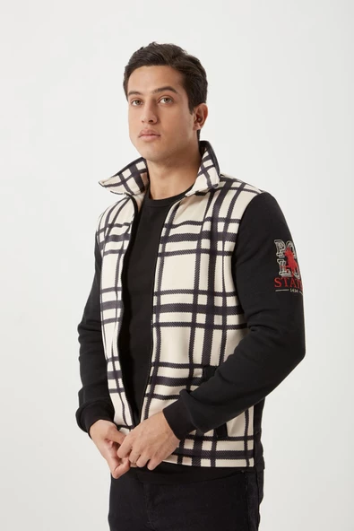 Erkek 3 İplik Pamuklu İçi Polarlı Regular Fit Kol Nakışlı Fermuarlı Dik Yaka Sweatshirt - 3