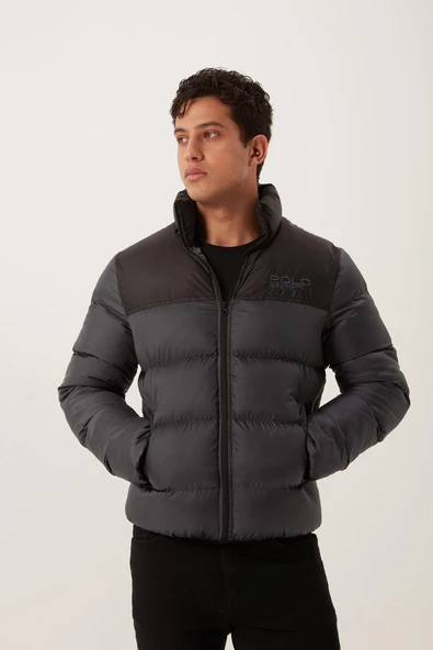 Dik Yaka Regular Fit Erkek Şişme Mont Füme - Resim 8