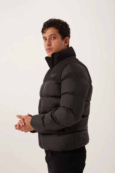 Dik Yaka Regular Fit Erkek Şişme Mont Siyah - 3