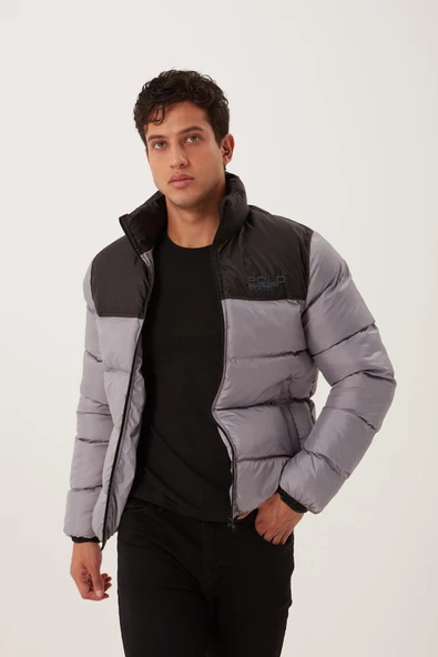 Dik Yaka Regular Fit Erkek Şişme Mont Gri - 7