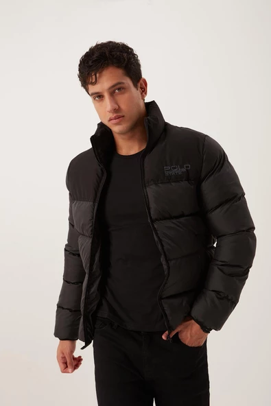 Dik Yaka Regular Fit Erkek Şişme Mont Siyah - 9