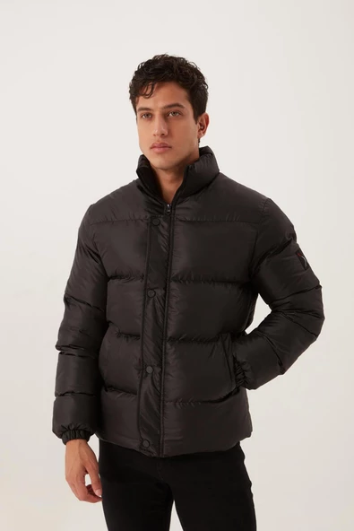 Erkek Regular Fit Şişme Mont Siyah - 6