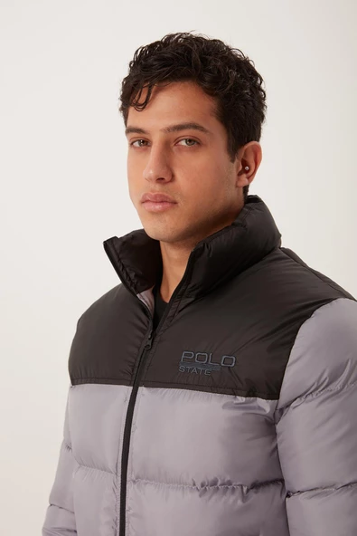 Dik Yaka Regular Fit Erkek Şişme Mont Gri - 2