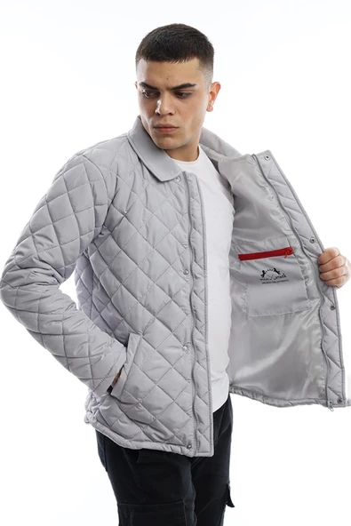 Erkek Baklava Desenli Kapitone Ceket Mont Gri - 3