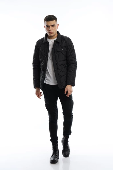 Erkek Regular Fit Kapitone Mont Siyah - 4