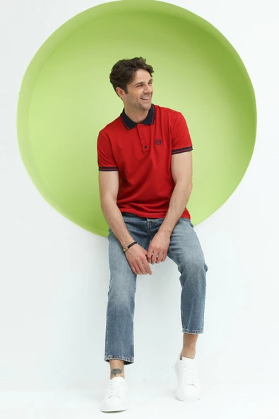 Erkek Regular Kalıp Polo Yaka T-Shirt  Kırmızı - 9