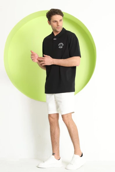 Erkek Relaxed Polo Yaka T-Shirt Siyah - 9