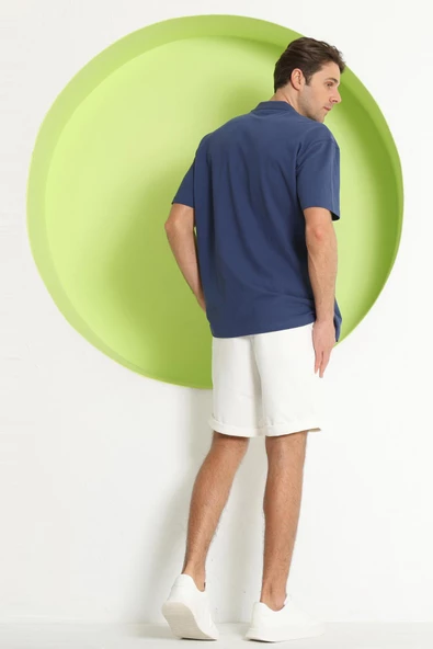 Erkek Relaxed Polo Yaka T-Shirt İndigo - 8