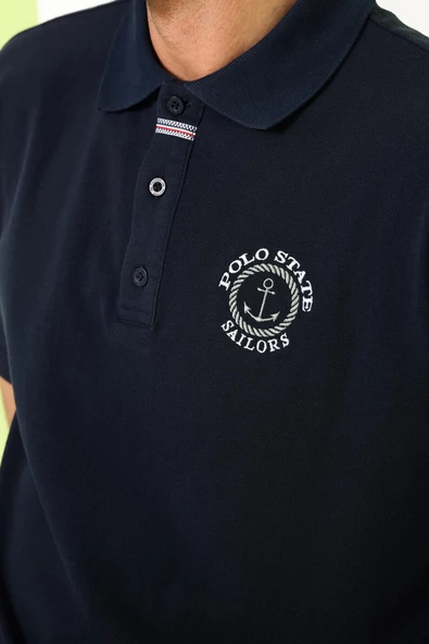 Erkek Relaxed Polo Yaka T-Shirt Lacivert - 8