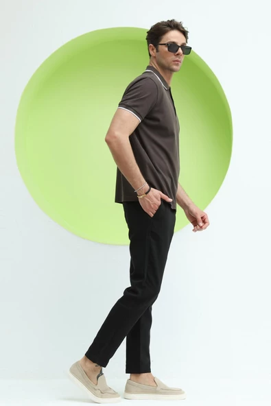 Erkek Polo Yaka Regular Fit T-Shirt Kahverengi - Resim 8
