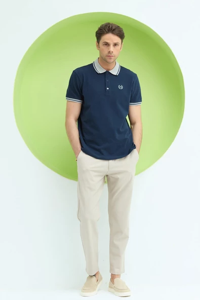 Erkek Regular Kalıp Polo Yaka T-Shirt Lacivert - Resim 11