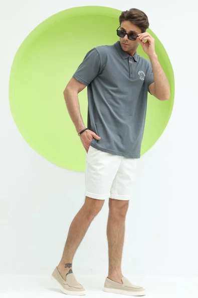 Erkek Relaxed Polo Yaka T-Shirt  Demir - 11