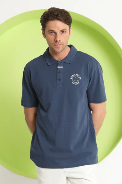 Erkek Relaxed Polo Yaka T-Shirt Petrol - 4