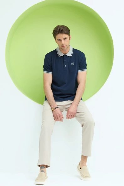 Erkek Regular Kalıp Polo Yaka T-Shirt Lacivert - Resim 4