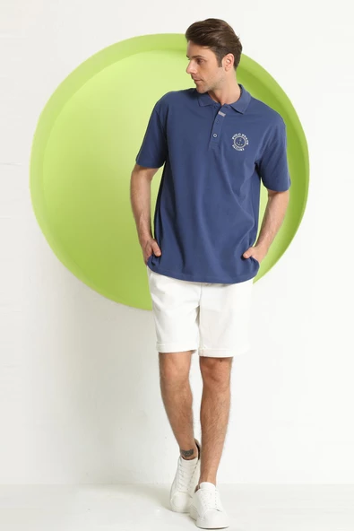 Erkek Relaxed Polo Yaka T-Shirt İndigo - 9