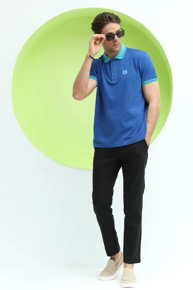 Erkek Regular Kalıp Polo Yaka T-Shirt Saks - 11