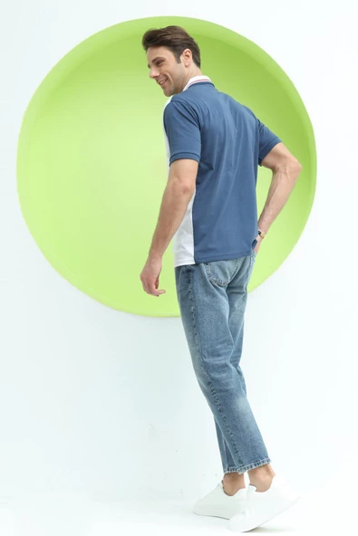 Erkek Çift Renk Polo Yaka T-Shirt Petrol - 9