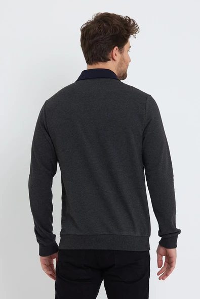 Erkek 2 İplik Pamuklu Regular Fit Polo Sweat Antrasit Gömlek - 4