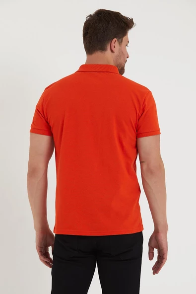 Erkek Regular Fit Polo Yaka Nakışlı T-shirt  Turuncu - 5