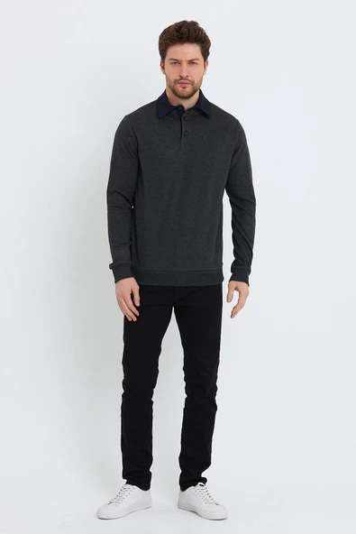Erkek 2 İplik Pamuklu Regular Fit Polo Sweat Antrasit Gömlek - 6