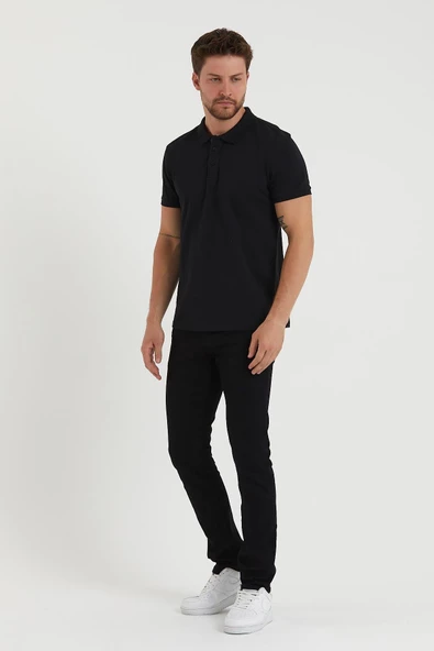 Erkek Regular Fit Polo Yaka Nakışlı T-shirt  Siyah - 3